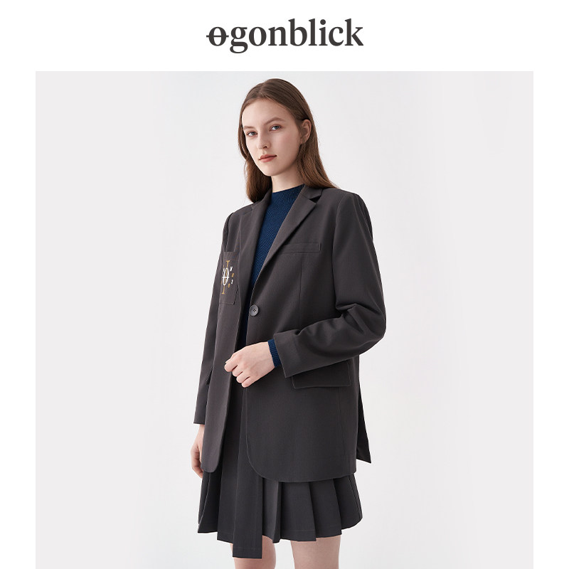 北欧时刻学院风刺绣西装外套女2026年春春新款减龄休闲中长款西服,淘宝优惠券,粉丝福利购,淘宝优惠卷