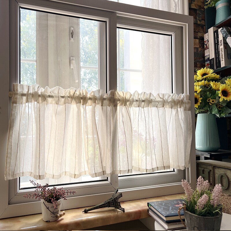 北欧棉麻半帘简约原木色日式橱柜帘门帘咖啡帘条纹成品窗帘防尘帘,淘宝优惠券,粉丝福利购,淘宝优惠卷