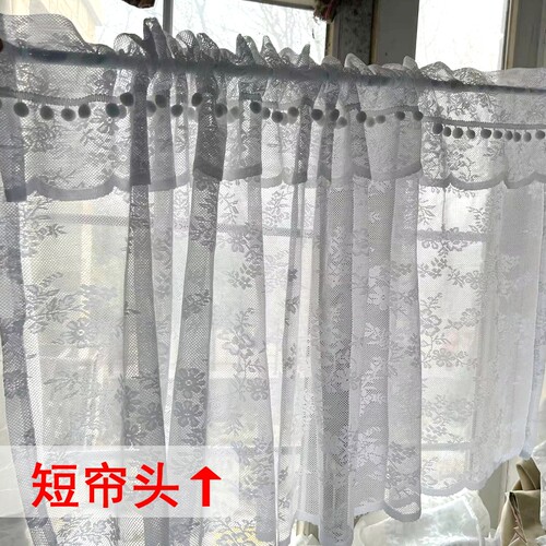 白色田园半帘短帘美式北欧小窗帘蕾丝布艺门帘柜帘波浪厨房隔断帘 - 图2