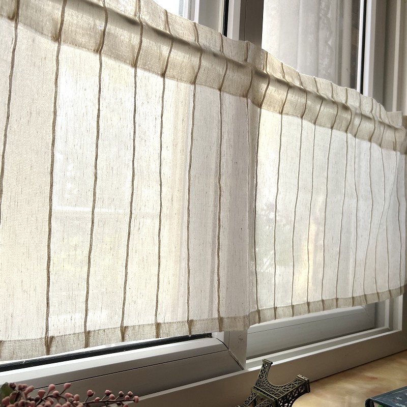 北欧棉麻半帘简约原木色日式橱柜帘门帘咖啡帘条纹成品窗帘防尘帘,淘宝优惠券,粉丝福利购,淘宝优惠卷