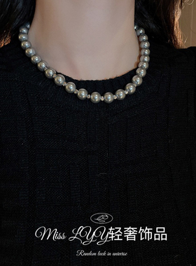 灰色珍珠项链韩国新款爆款锁骨链女高级感轻奢时尚毛衣链颈链配饰