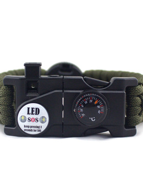 户外用品野营多功能手环温度计指南针打火棒LED求救信号灯SOS手链