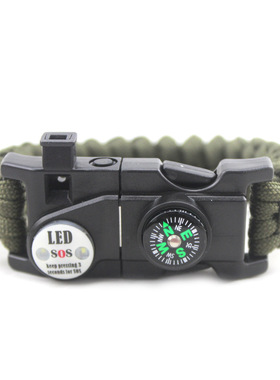 现货产品 户外野营LED信号灯SOS打火石手链可激光