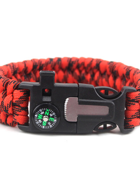 速卖通热卖七芯伞绳手链装饰手链 指南针求生口哨应急打火石手环