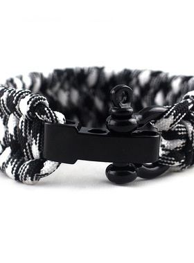 U型可调节钢扣伞绳手工编织逃生手链 不锈钢D型扣多功能求生手环