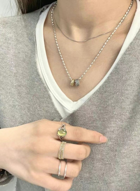 s925纯日韩小麦纹双色滚筒圆球闪闪项链个性小众设计感觉感毛衣链