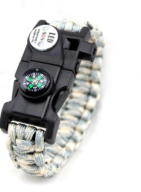 20合一伞绳手链多功能指南针LED灯打火石口哨手链SOS救生手环装备