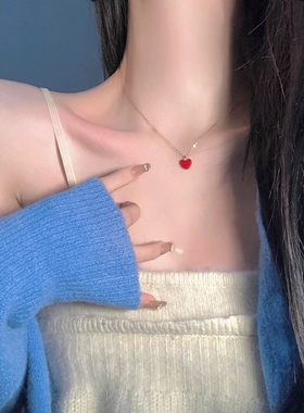小红心项链女爱心锁骨链