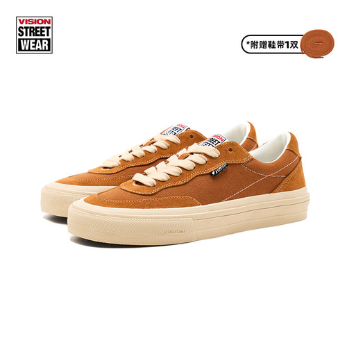 VISION官方  FLAT TOP杏仁棕低帮翻毛皮帆布鞋男女街头运动滑板鞋 - 图3