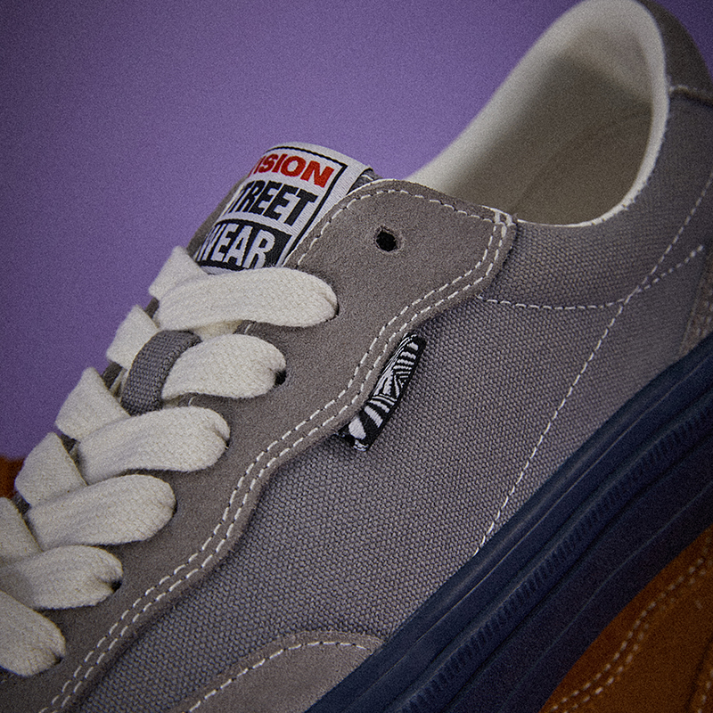 VISION官方 FLAT TOP灰色低帮经典翻毛皮帆布鞋男女街头滑板鞋 - 图2