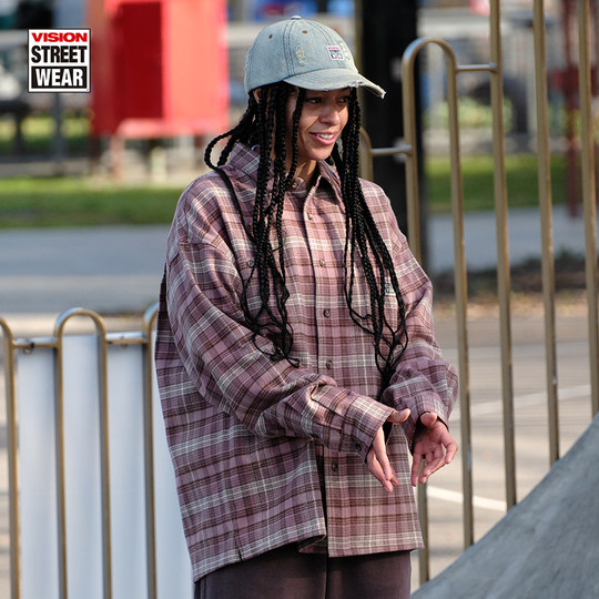 VISION official American retro custom-woven plaid pine needle loose long-sleeved shirt thin jacket for men and women new style 2 colors