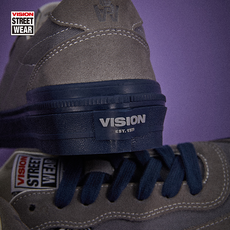 VISION官方 FLAT TOP灰色低帮经典翻毛皮帆布鞋男女街头滑板鞋 - 图1