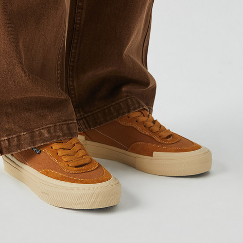 VISION官方  FLAT TOP杏仁棕低帮翻毛皮帆布鞋男女街头运动滑板鞋 - 图0