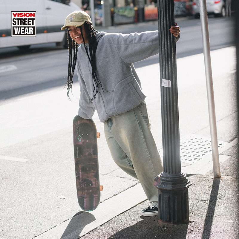 VISION官方 美式街头宽松拉链摇粒绒连帽立领外套男女秋新款2色,淘宝优惠券,粉丝福利购,淘宝优惠卷