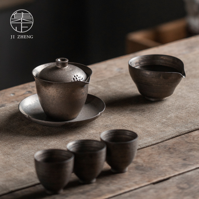 Ji Zheng Japanese tea set retro hand-held pot simple covered bowl