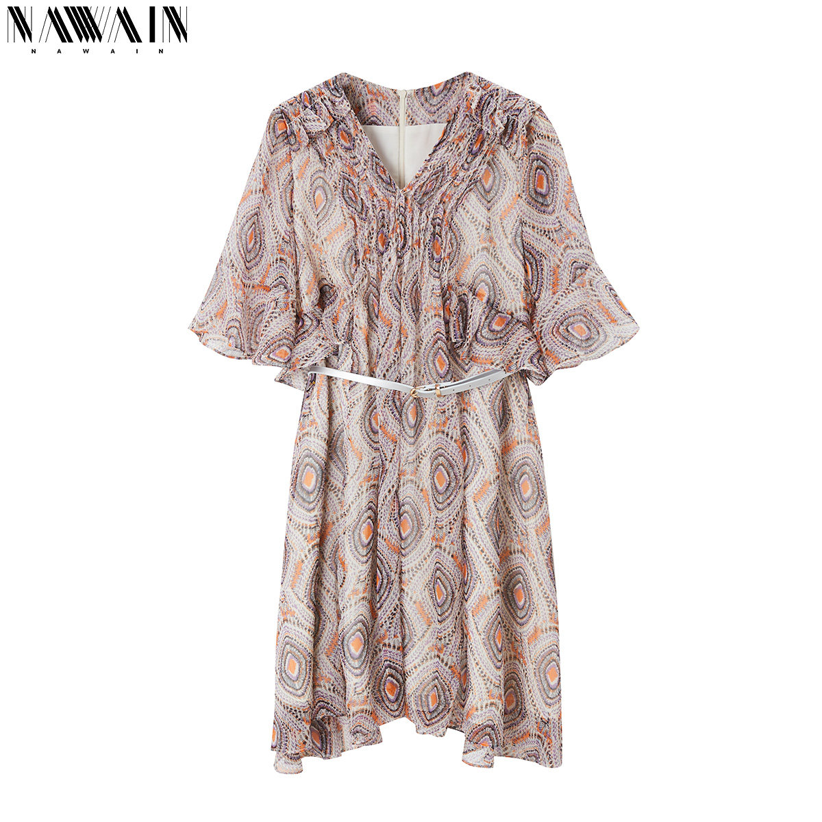 纳纹2020夏季新款v领收腰显瘦长裙 纳纹服饰连衣裙