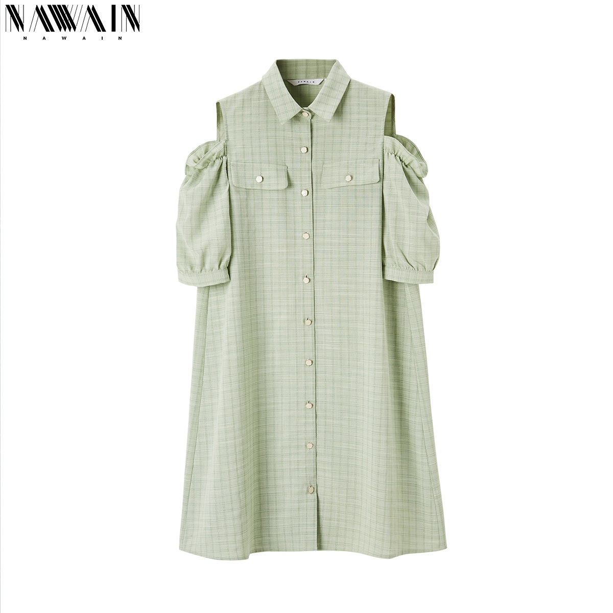 nawain /纳纹绿色格子2020夏连衣裙 纳纹服饰连衣裙
