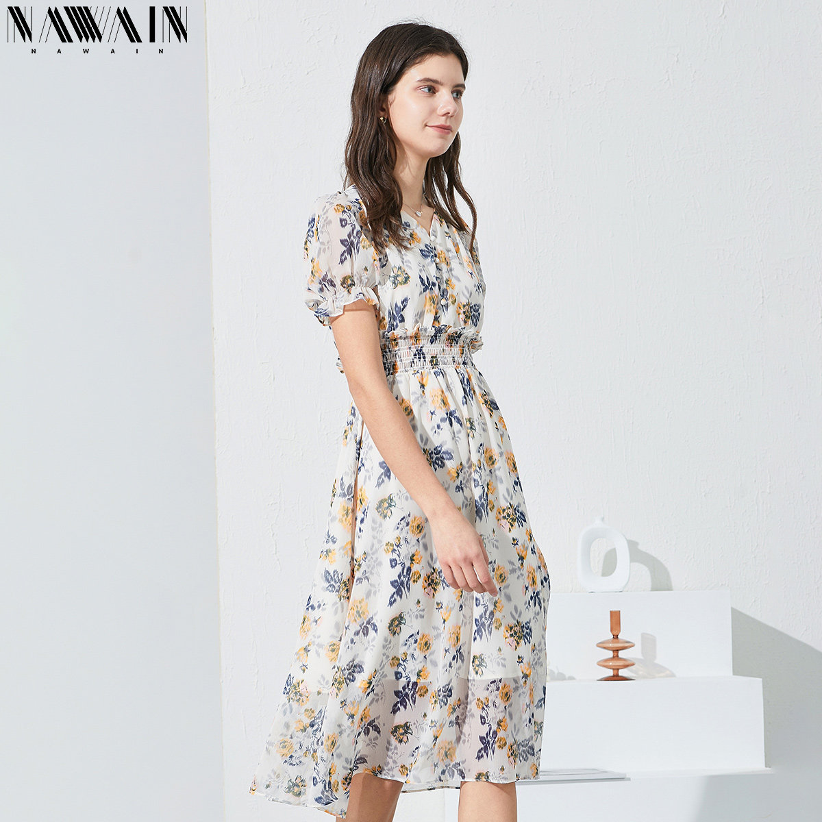 纳纹法式复古雪纺碎花夏款2020长裙 纳纹服饰连衣裙