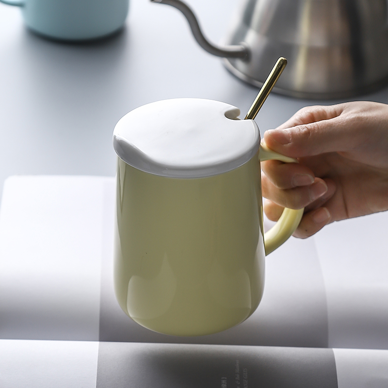 陶瓷杯子马克杯带盖勺子咖啡牛奶茶杯水杯套装送男女朋友礼品杯秀 - 图1