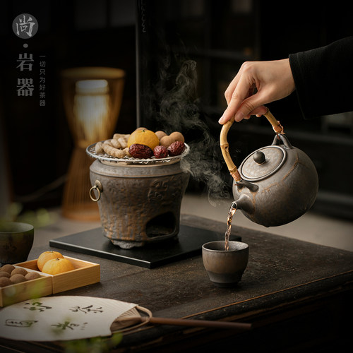 老式煮茶壶碳炉家用煮茶套装酒精炭火炉大容量煮茶提梁壶围炉煮茶 - 图1