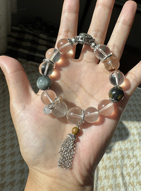 原创拉长月光魔盒六芒星白茶飘雪13mm油画彼得石鹰眼石浅幽灵发晶