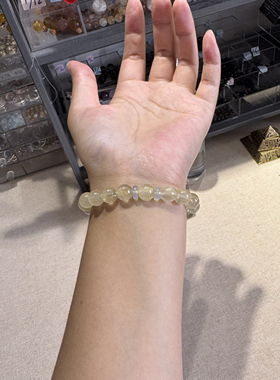 原创高货维纳斯金发晶9.3mm灰月光貔貅海蓝宝算盘珠925银【H261】