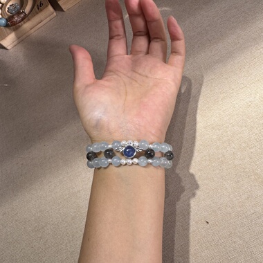 原创魔鬼海蓝宝魔盒+天空蓝海蓝宝8mm黑发晶+蓝晶石编织手串【90