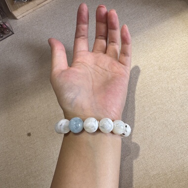 原创黄胶花蓝摩根石海蓝宝奶油黄体雪花幽灵13.6mm彩兔毛【H76]