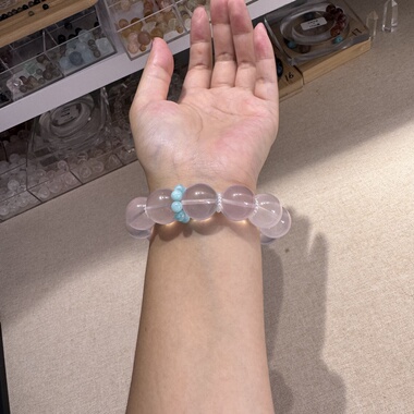 原创六芒星莫桑比克粉晶17mm+天河石+绿幽灵方糖大颗粒【H297】