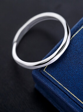 s999足银几何戒指女 轻奢素圈食指戒尾戒开口可调节小众ins感