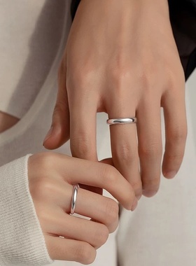 s999足银光面素圈情侣对戒极简风男女款结婚礼物感气质戒刻字定制