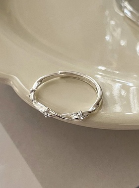 s999纯银四芒星戒指轻奢简约素圈开口戒女款食指戒感饰品