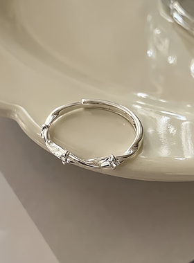 s999纯银四芒星戒指轻奢简约素圈开口戒女款食指戒感饰品