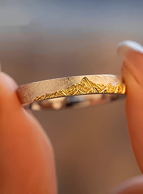 纯银999日照金山情侣对戒可刻字