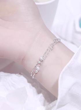 S925纯银满天星磨砂圆珠双城手链女生女款轻奢精致小众叠戴手饰