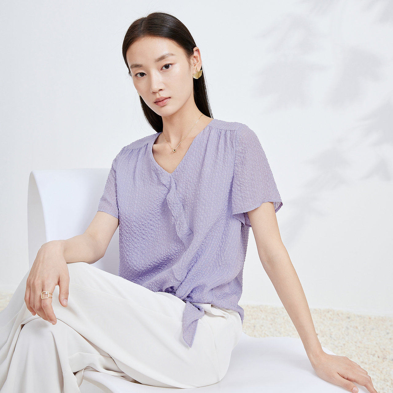 【100%桑蚕丝】FINITY菲妮迪真丝上装夏季设计感宽松短袖上衣女,淘宝优惠券,粉丝福利购,淘宝优惠卷