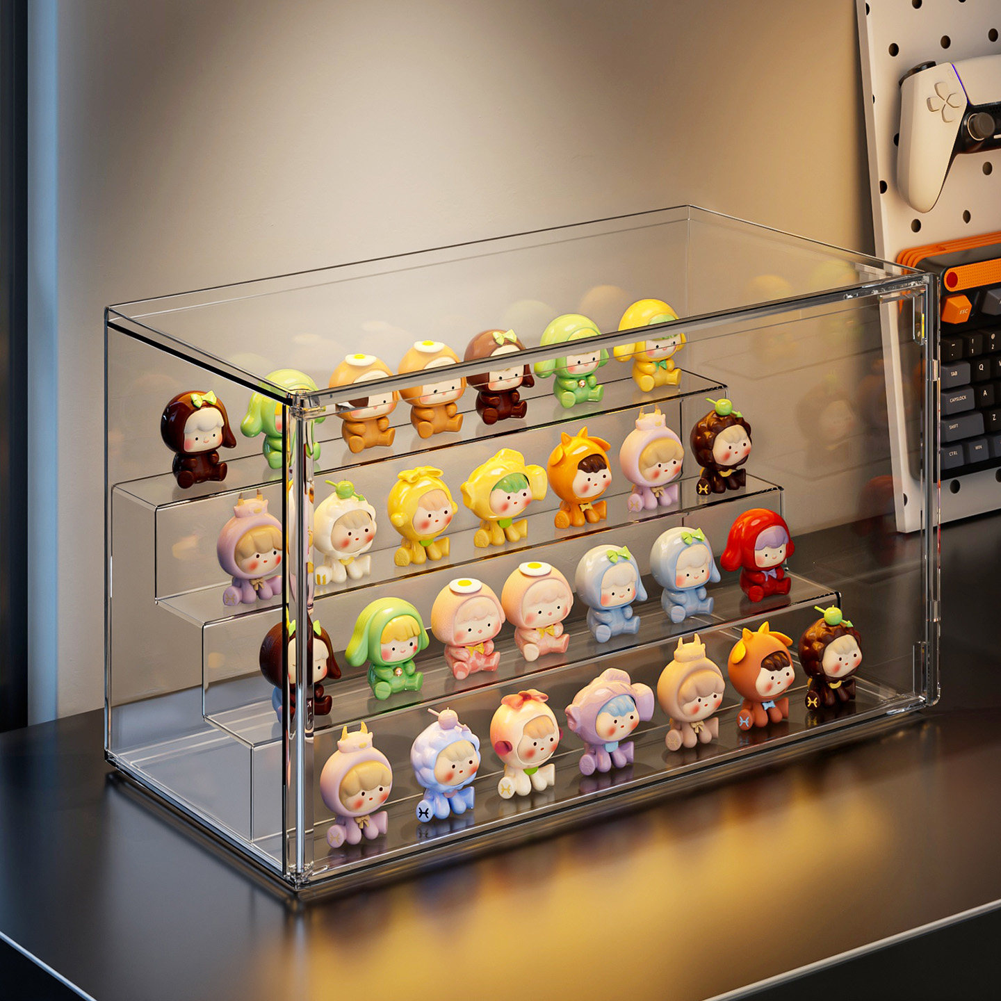 萌粒收纳盒阶梯式手办盲盒展示盒防尘展示架透明简约桌面陈列盒子,淘宝优惠券,粉丝福利购,淘宝优惠卷