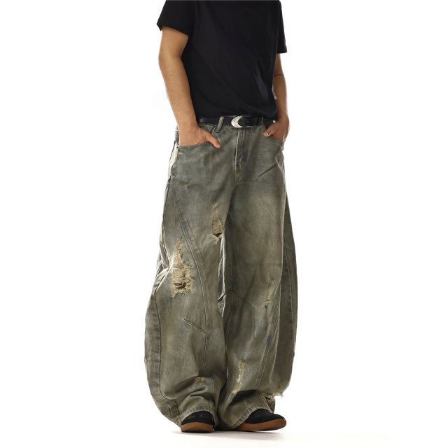 American retro washed distressed ripped jeans for men and women