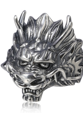 男款泰银复古十二生肖龙戒指