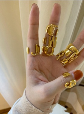 diy日韩欧美个性简饰约金属26个字夸张母食指戒指黄铜渡真金品女