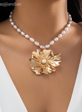 欧美跨境饰品夸张金属大花朵neck