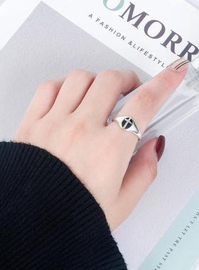 纯银S925流行复古朋克风十字架男女潮款戒指滴油做旧款泰银