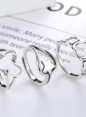 纯银戒指S925东大门五角星女时尚个性复古做旧工艺泰银活开口