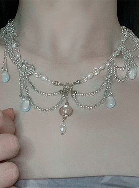 古装古风手作珍珠水晶项链锁女骨