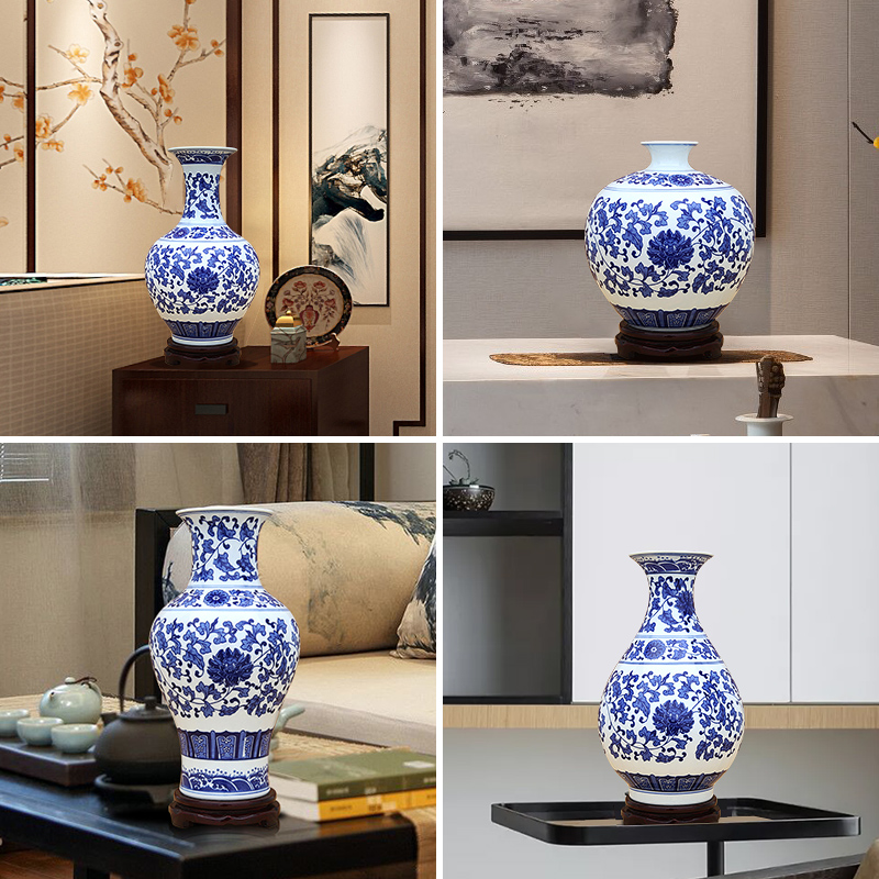 新景德镇陶瓷器中式青花瓷花瓶摆件办公室客厅博古架玄关插花装饰