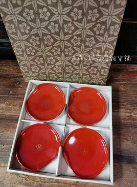 日本回流昭和时期手绘雕刻朱大漆茶盘壶承茶道壶杯异形托五客入