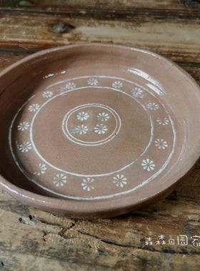 陶瓷柴烧手绘复古茶点盘零食碟子
