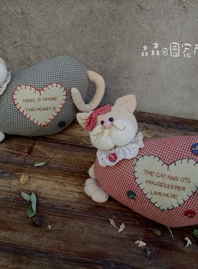 布艺格子猫咪美式乡村风家居装饰