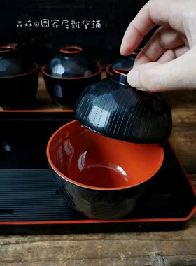 日本回流漆器树脂大漆放仿木纹茶器盖碗茶碗泡茶公道杯五客带茶盘