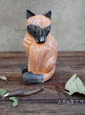 美式乡村实木雕刻手绘可爱风摆件